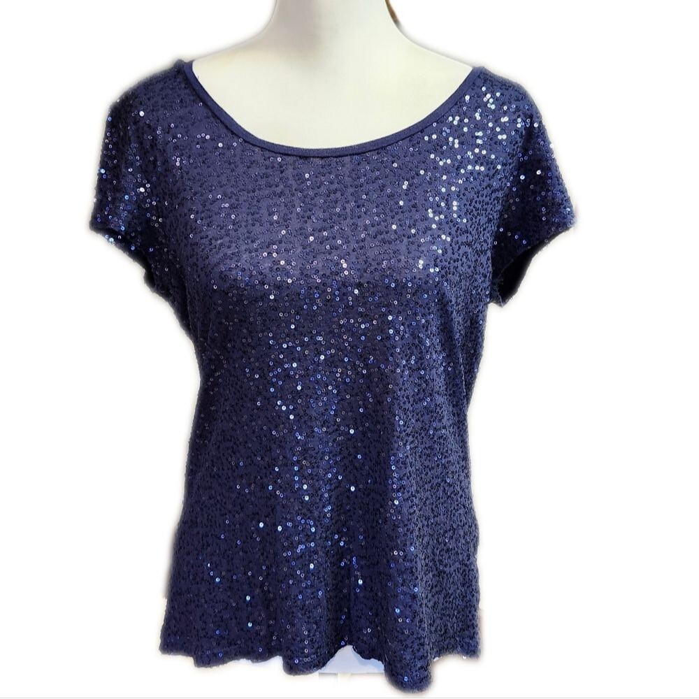 Calvin Klein 100% Cotton Tee T-shirt, Navy Blue With Small Sequins, M